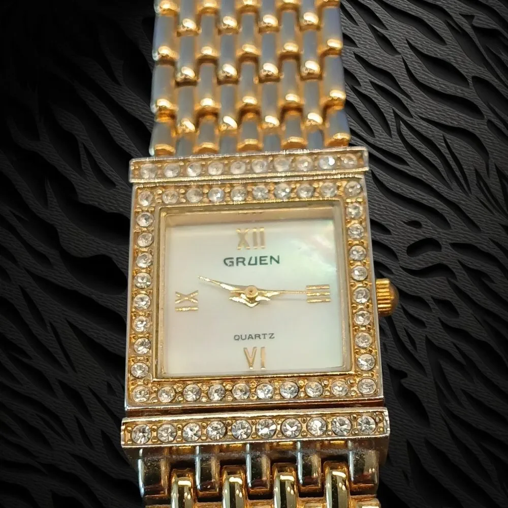 Rare Gruen Bangle Quartz Watch, Reversible Dial, 21MM MOP Dial, Japan Movement